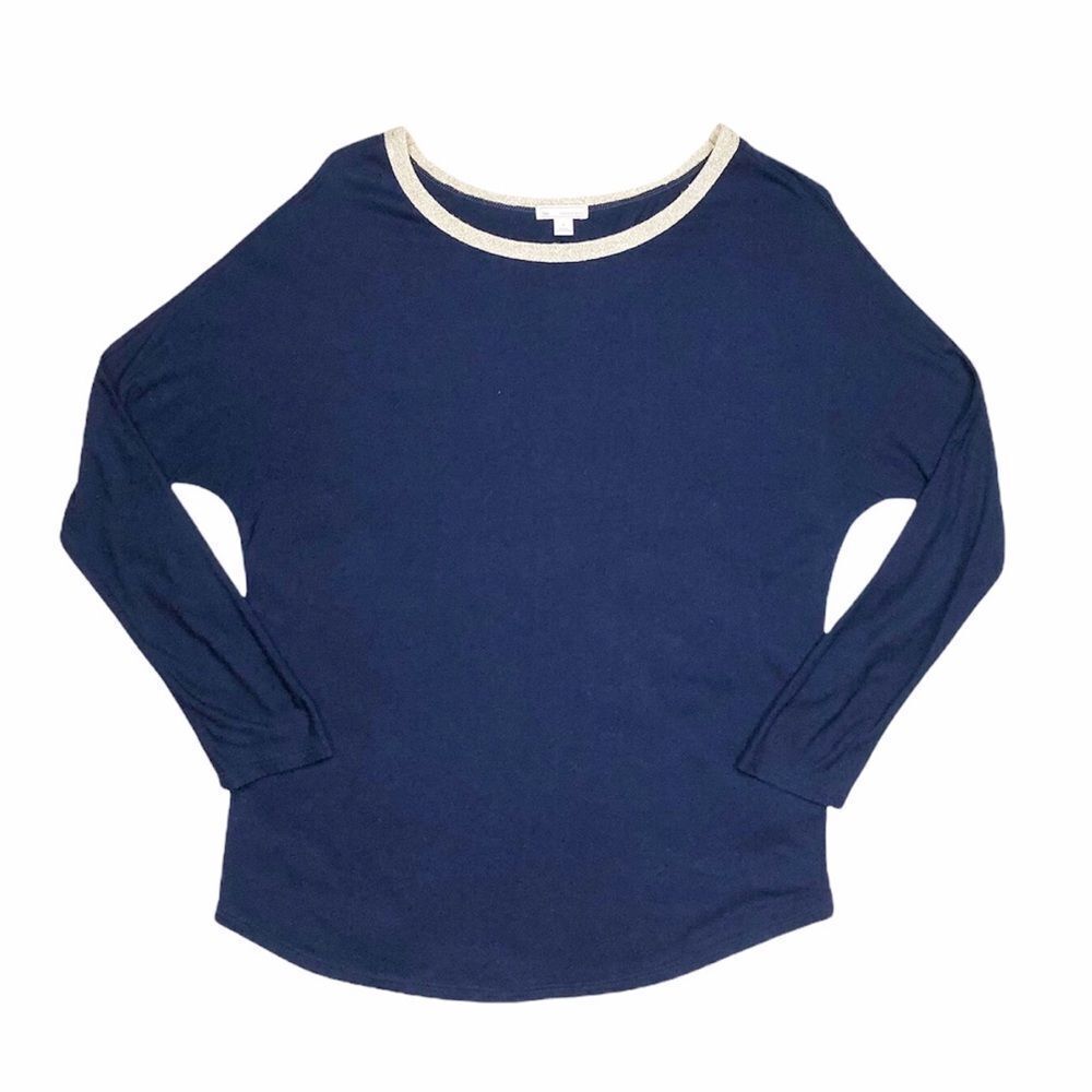 Gap Navy Blue Dolman 3/4 Sleeve‎ Blouse Top Gold Collar Size Small